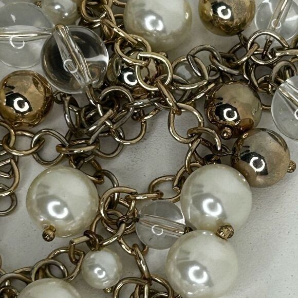 Chico's Long Necklace Women's 38" Gold-tone Faux Pearl Charm Single Strand Chain - Picture 2 of 9